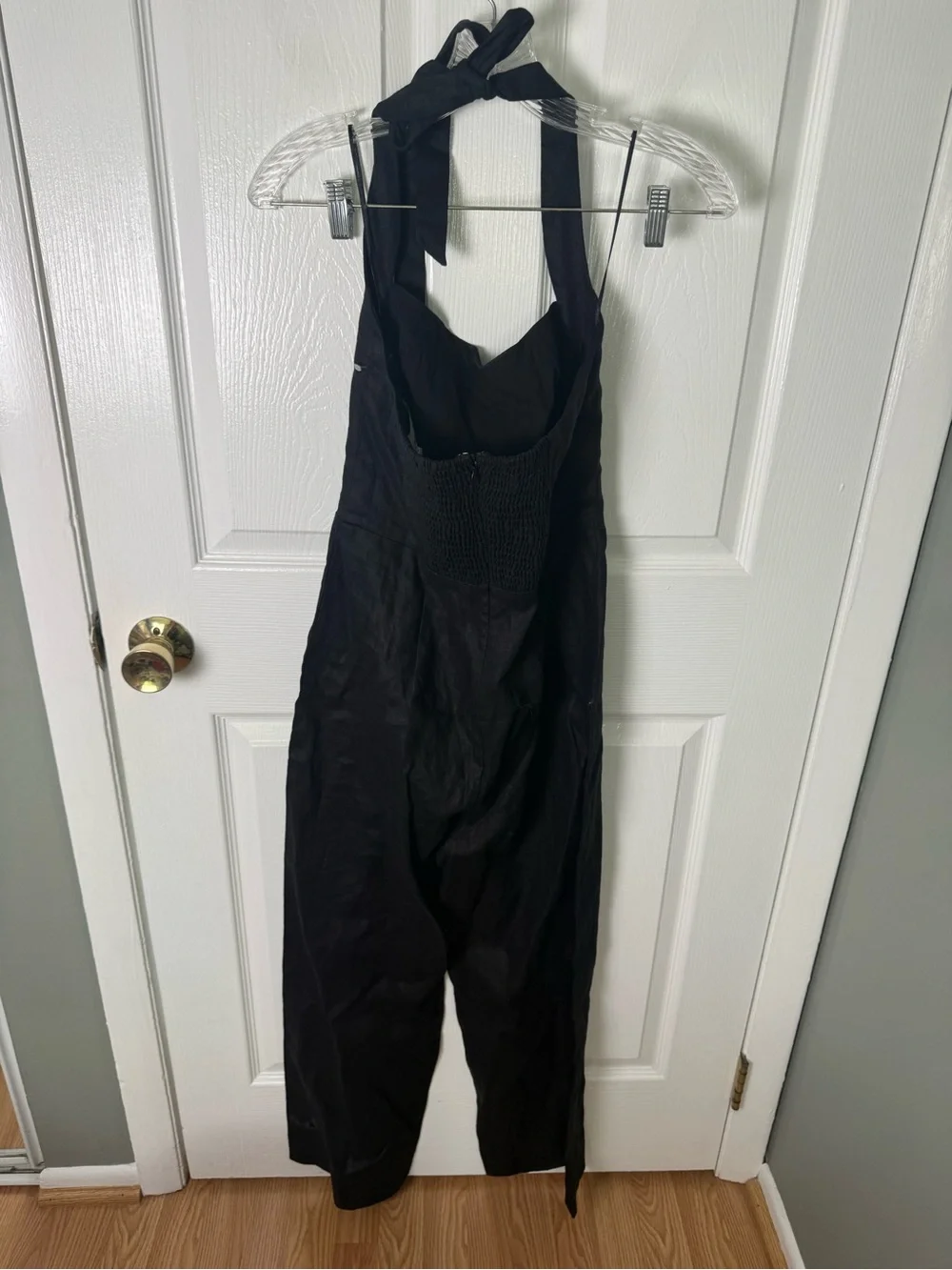 Reformation Malika Linen Jumpsuit in Black 4 FLAW